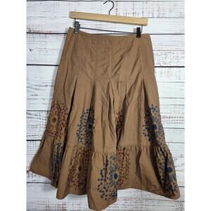 DKNY Jeans Ruffel Brown Cotton Pleated Floral Skirt Women's size 6